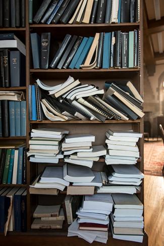 collection of books, manuals, and other papers on shelves in the department library